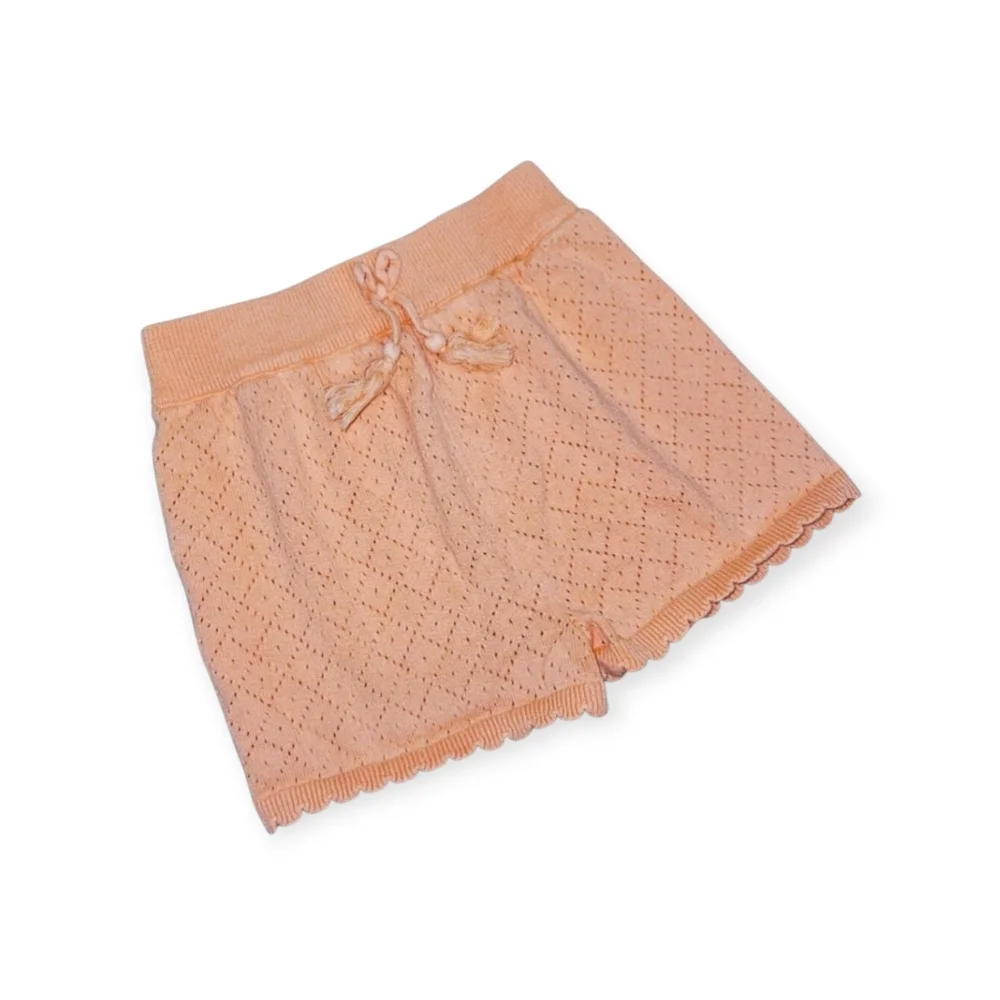 Miss 100% Cotton Apricot Openwork Shorts with Scalloped Trim and Cute Bow, 5Y